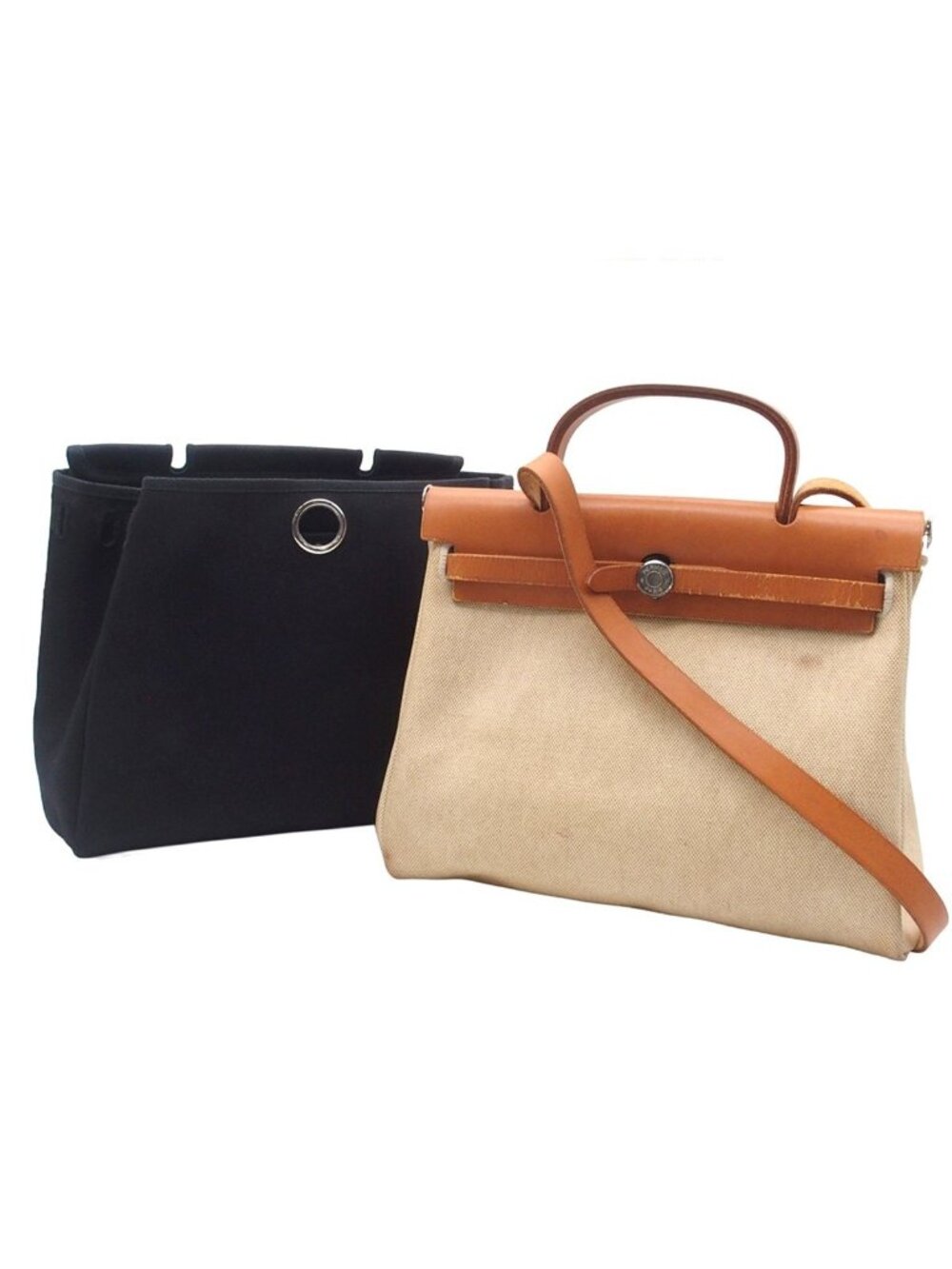 Hermes Herbag PM Natural Black Silver Twalvash 2-Way Shoulder Bag